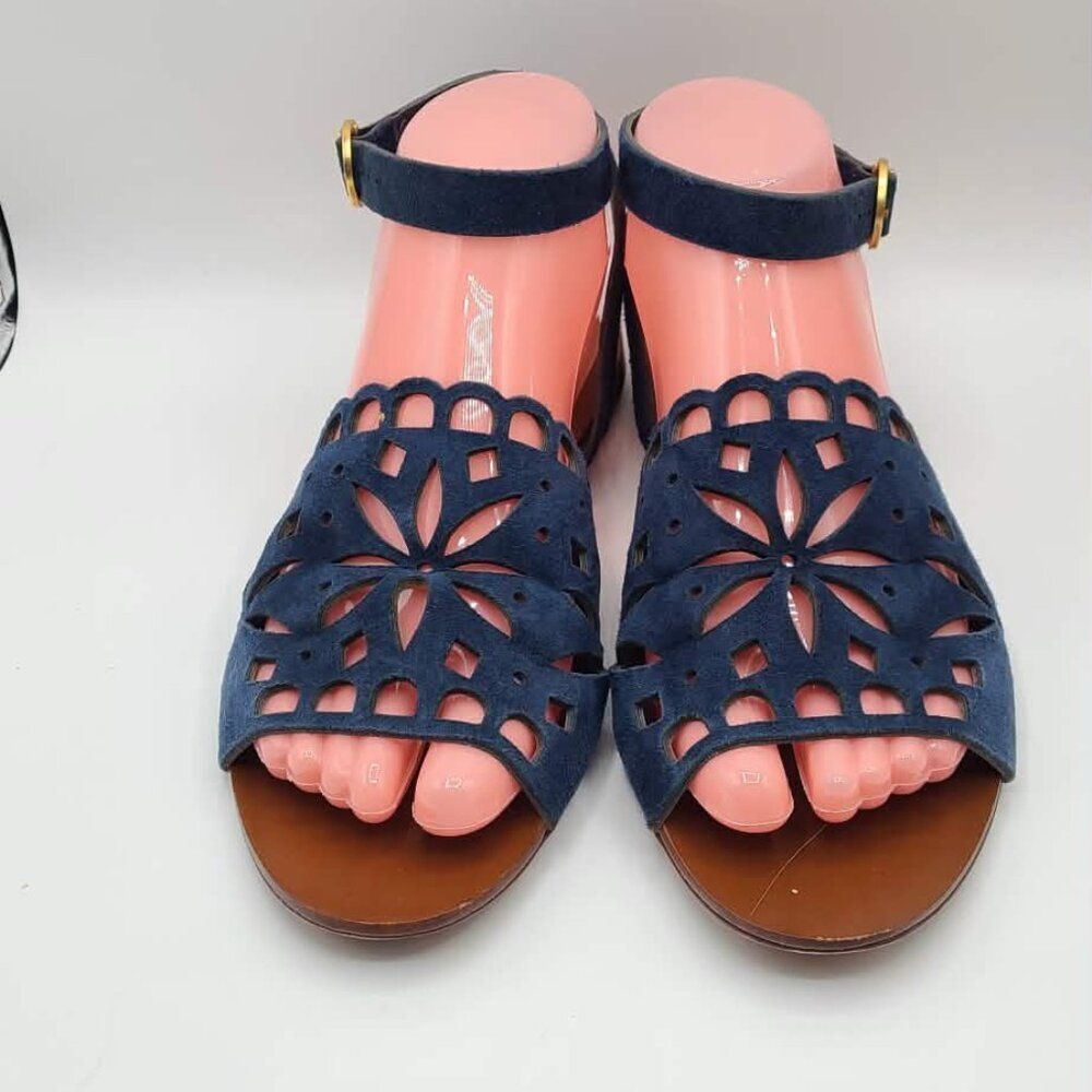 Tory Burch May Flat Lancaster Navy Ankle Strap Sandals size 7M